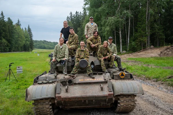 The Summer Mayhem group on a tank